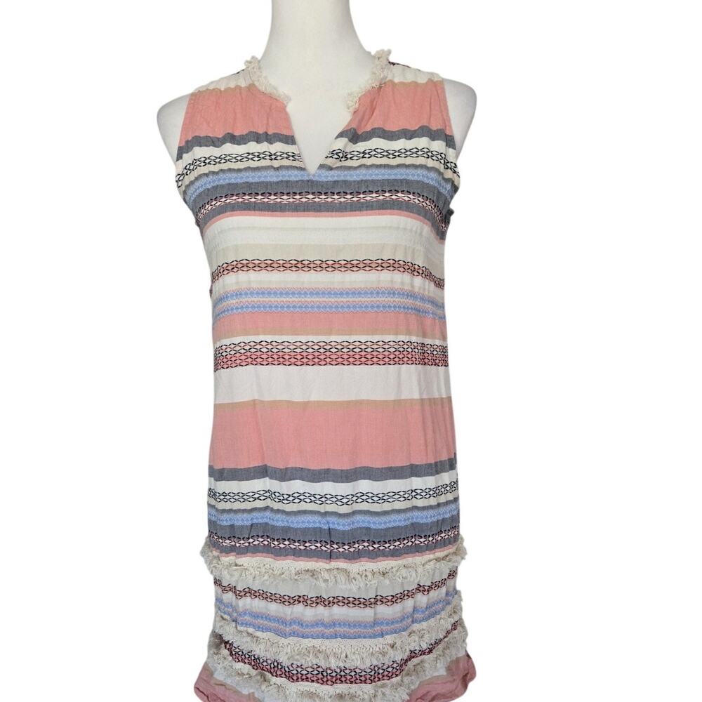 Spartina 449 Evie Fringe Striped Sheath Mini Dress Sz S